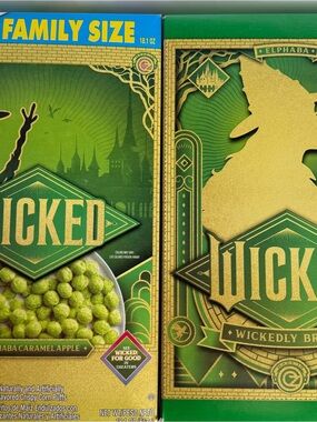 2 Wicked Elphaba Caramel Apple Wicked Cereal Universal Studios Movie Sealed 18oz